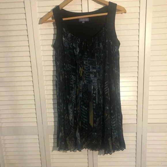 Vivienne Tam Abstract Blue Black Sleeveless Lined Mini Shift Dress Artsy Size S - Picture 7 of 10